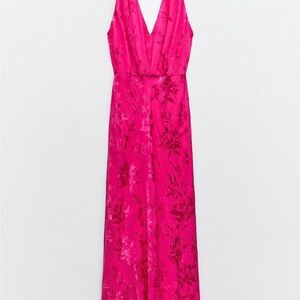 ZARA WOMAN HALTER JACQUARD MIDI DRESS